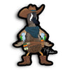 A Bluewing Bandit Sticker of a duck wearing a cowboy hat from Fowl Follower.